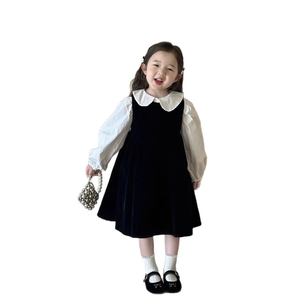 Children's Doll-collar Shirt And Black Vest Dress Set photo 2