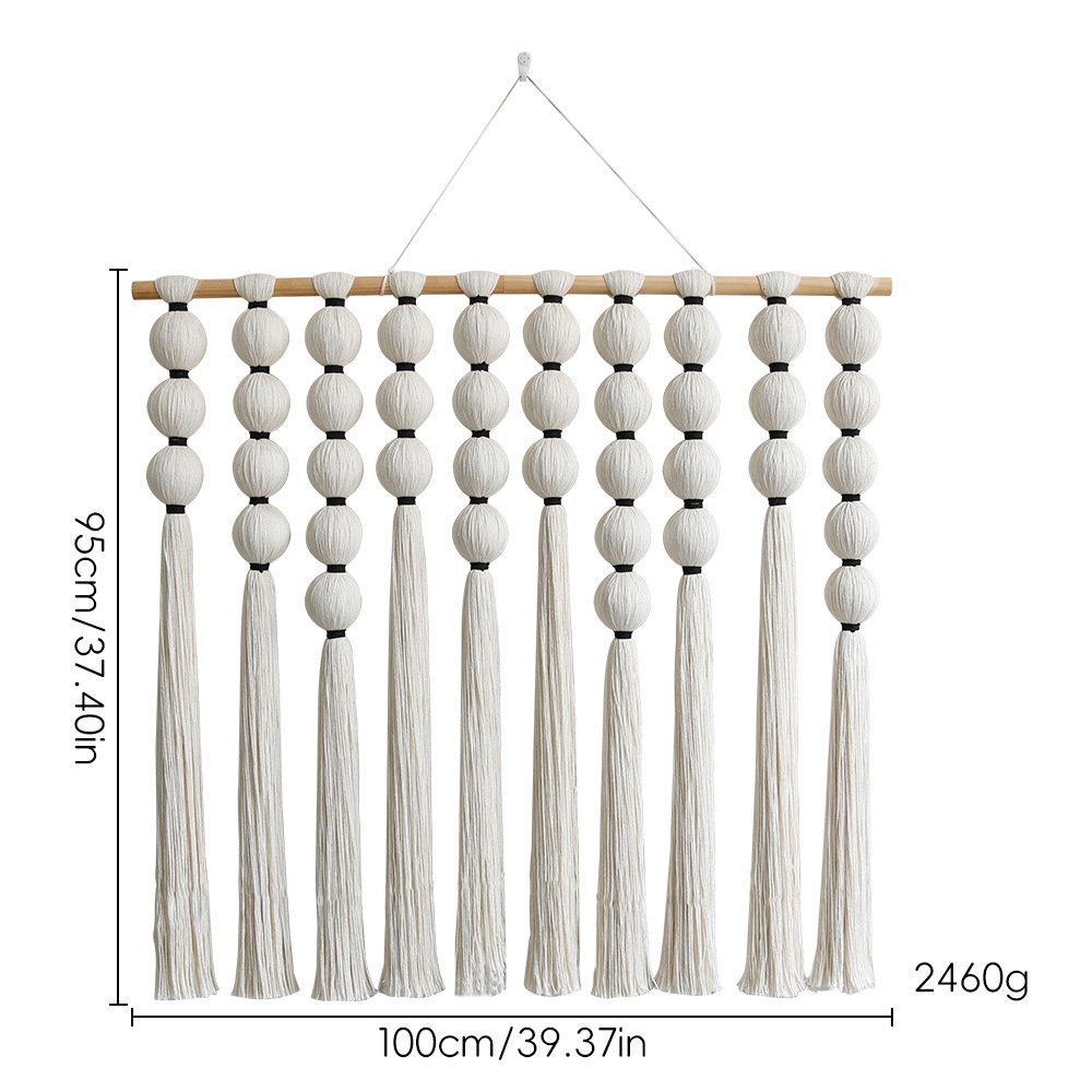 Handmade Bohemian Macrame Wall Hanging With Round Ball Tassels - Woven Tapestry Decor For Home Hotel Background photo 4
