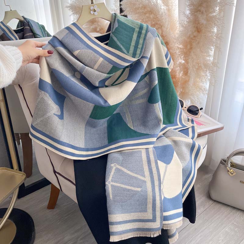Women's Autumn Winter Color-Block Double-Faced Jacquard Scarf photo 8