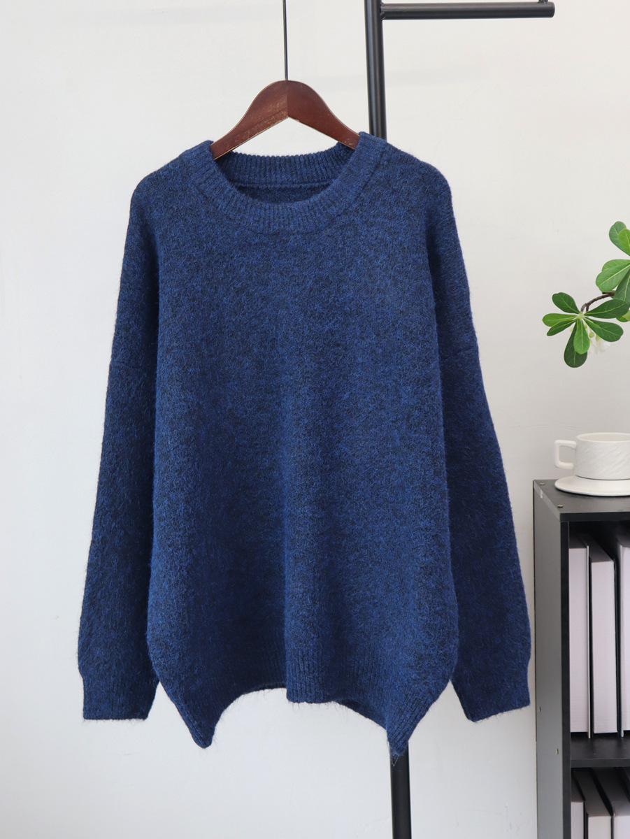 Solid-color Crew-neck Korean-style Loose-fit Cozy Knit Sweater photo 3