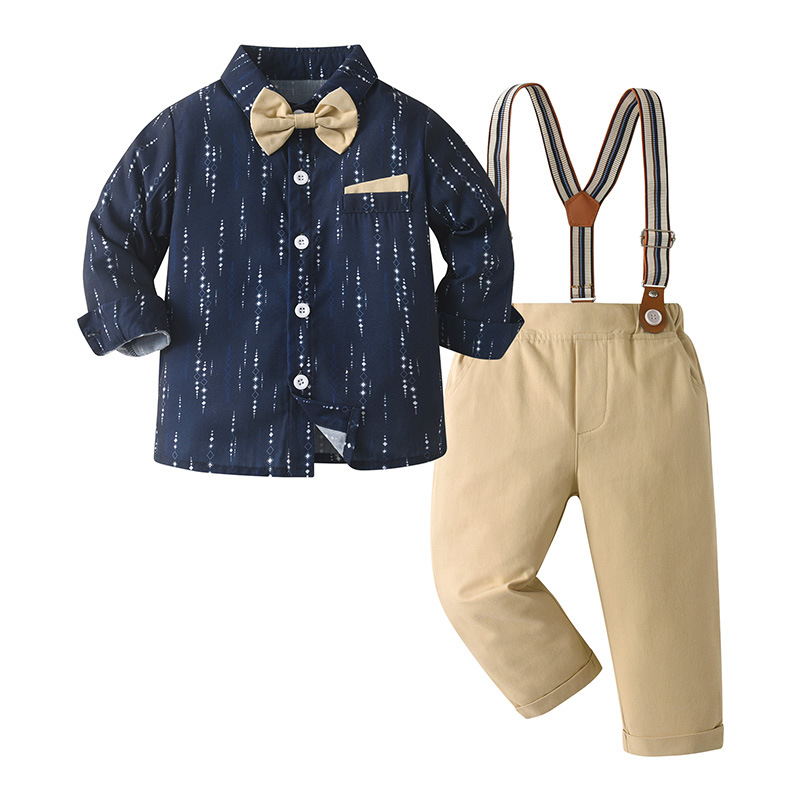 Long-sleeve Bow Tie Overalls Chic Boys Outfit photo 6