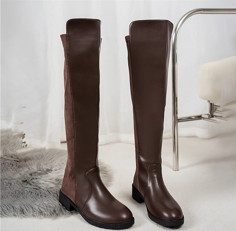 Retro-style Plus-size Patchwork Over-the-knee Boots For Women photo 5