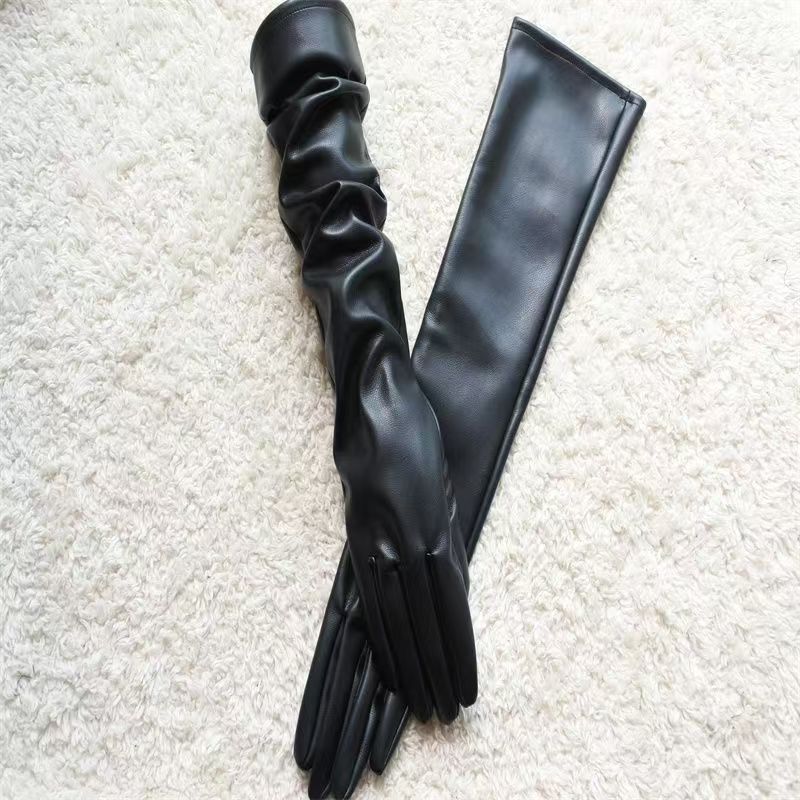 Leather Long Arm Leather Sleeve Covers Black Gloves photo 3