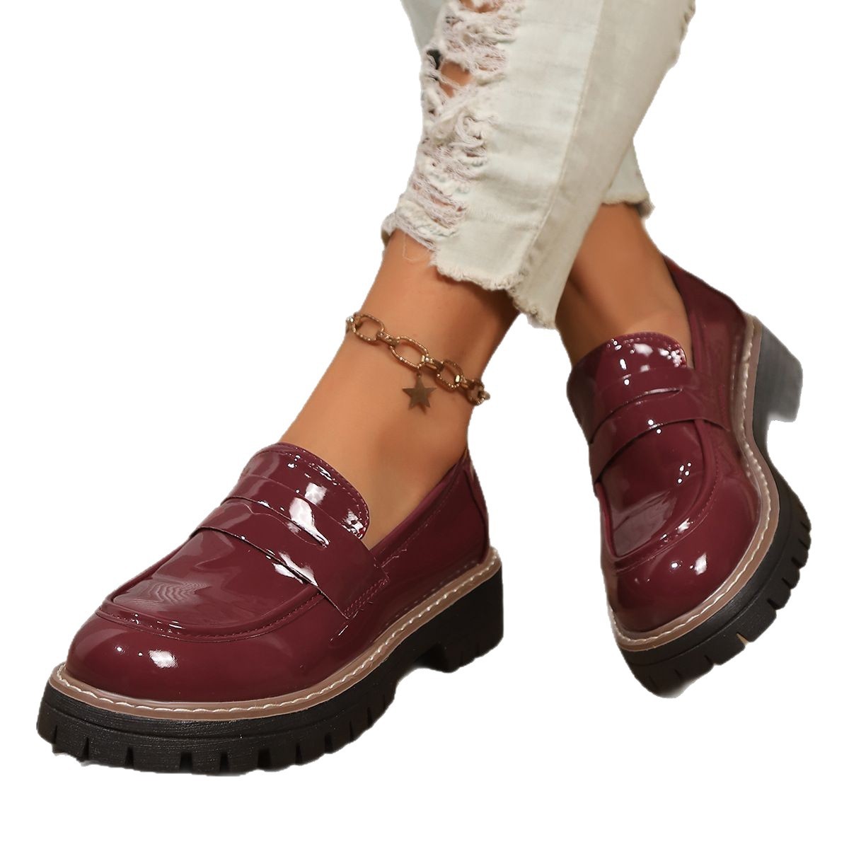 Thick-soled British-style Large-size Cross-border Loafers Platform Single-layer Shoes photo 4