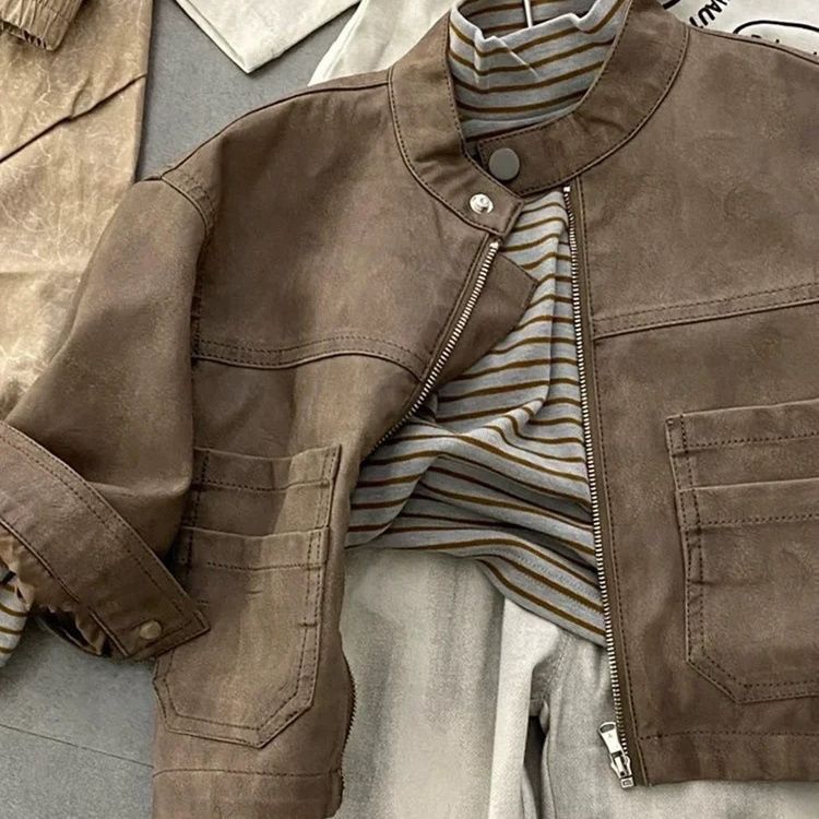 Boys' Motorcycle-style Jacket Top And Pants Three-piece Set photo 7