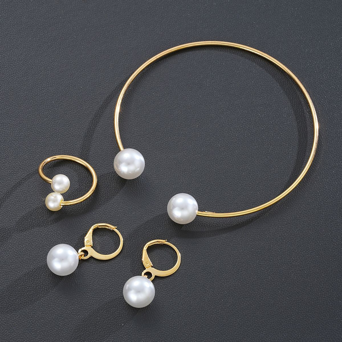 New Pearl Open Earrings Bracelet Ring Jewelry Set photo 4