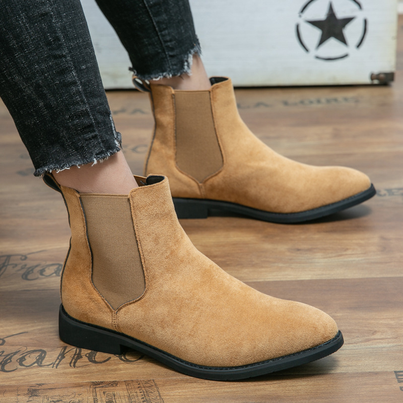 Velvet-lined British-style Pointed-toe Trendy Casual Slip-on Work Leather Boots photo 1