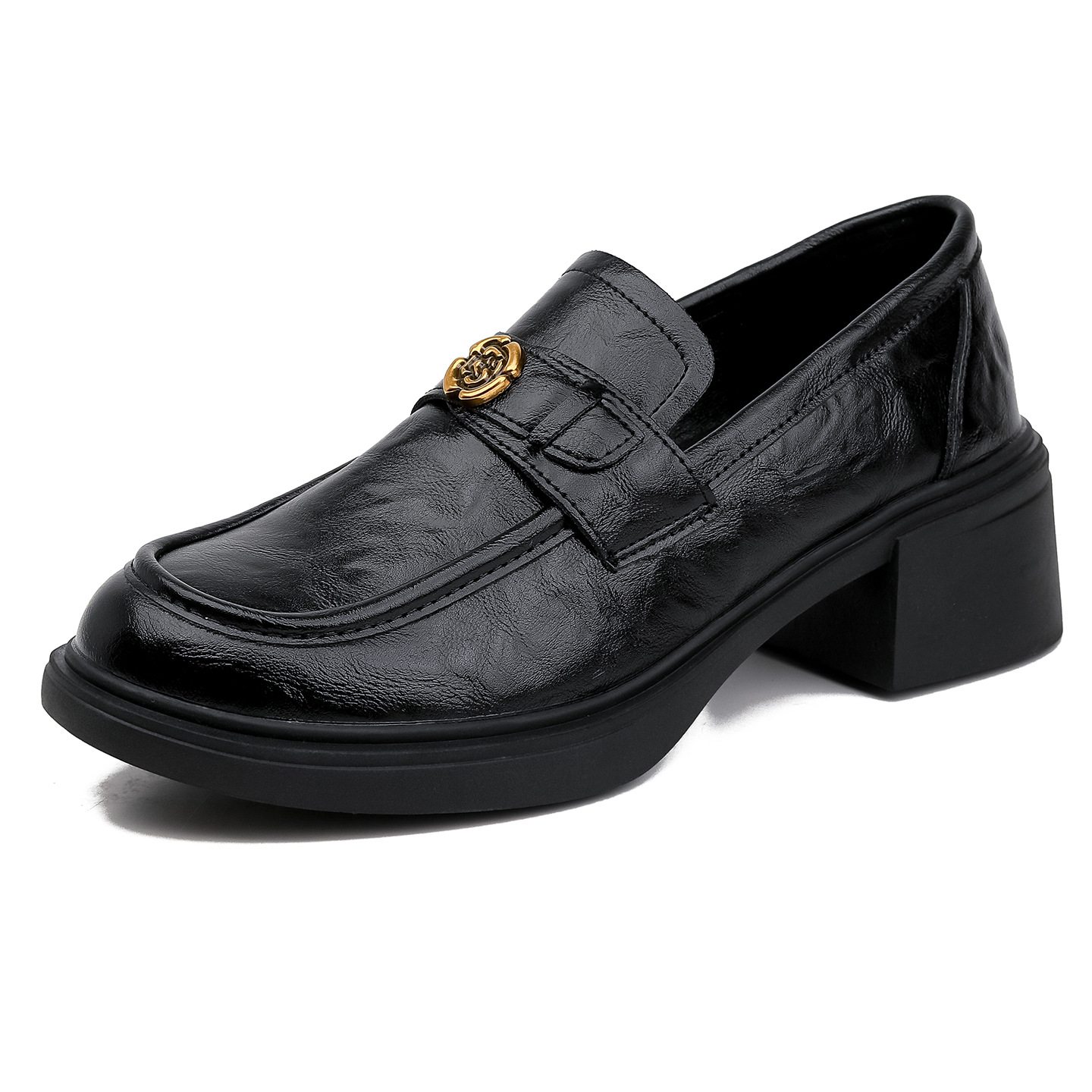 Chunky-heel Slip-on Leather Shoes With Thick Soles photo 3
