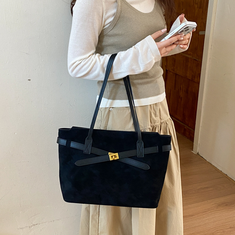 Vintage Suede Patchwork Large Shoulder Tote Bag photo 8