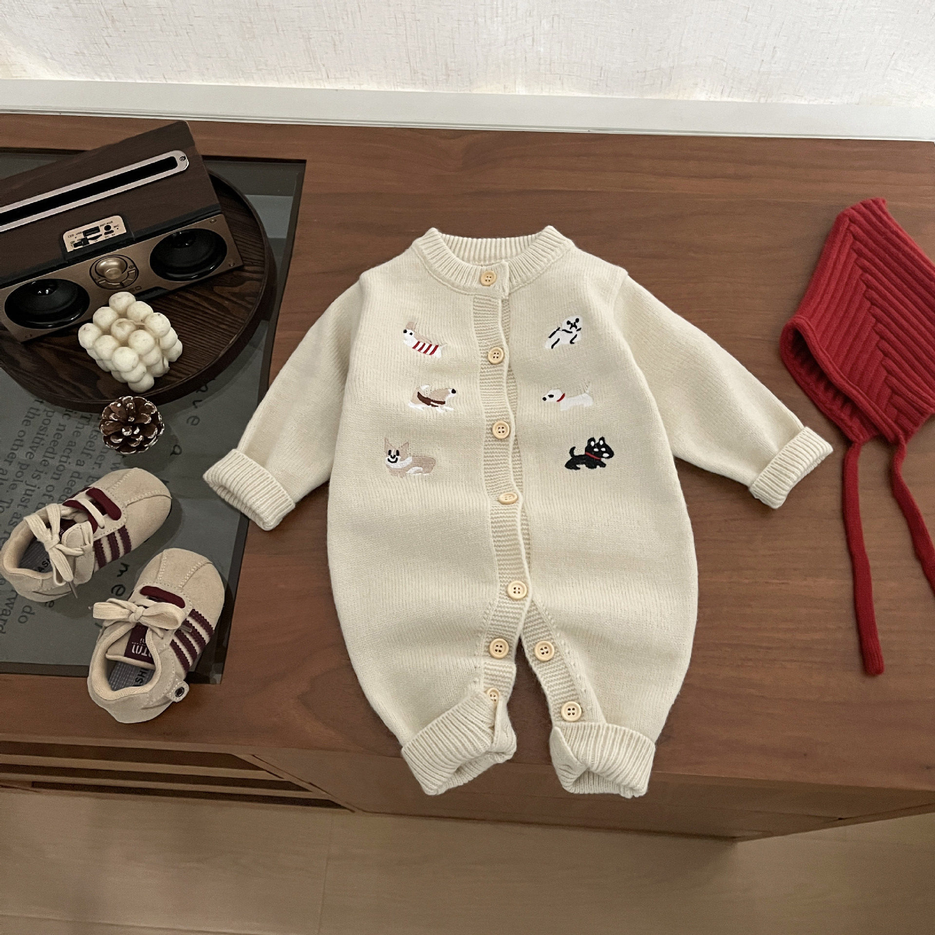 Childrens Embroidered Thickened Knitted Cardigan Romper photo 7