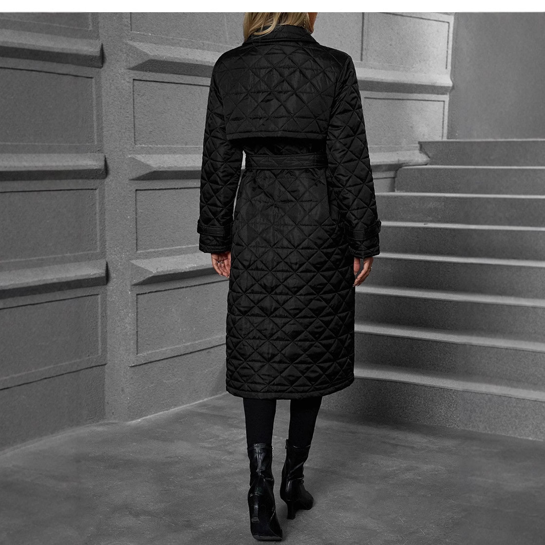 Quilted Embroidered Long Trench Coat Cotton-padded Jacket photo 3