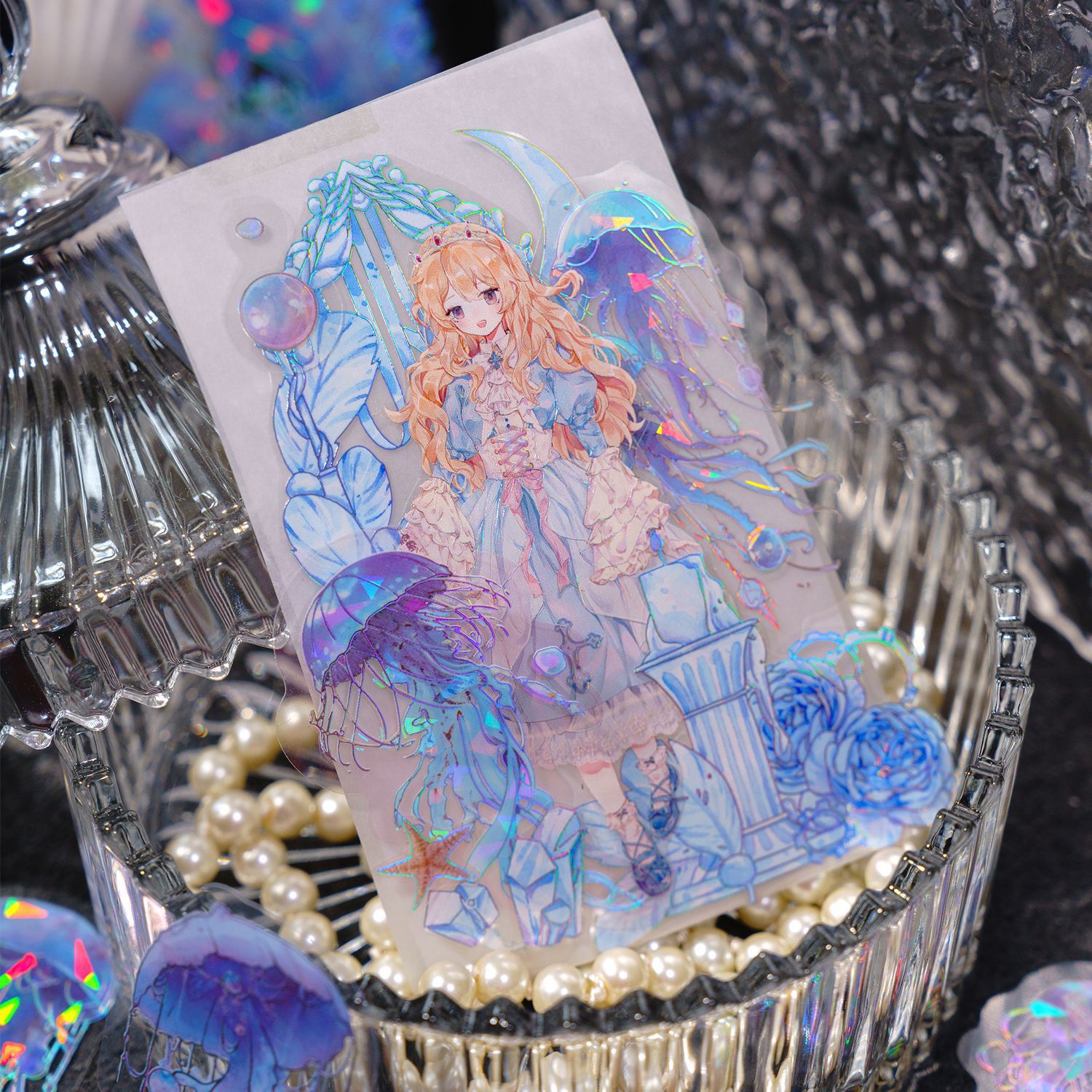 Laser Watercolor Shell Ocean Jellyfish Series PET Stickers photo 2