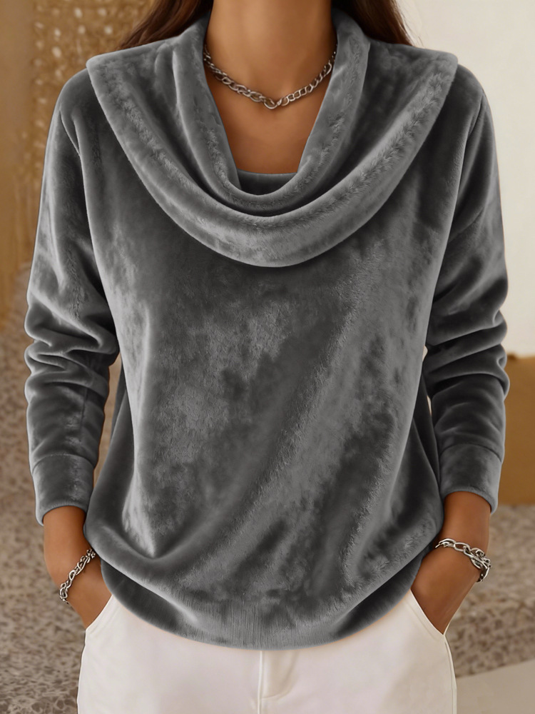Casual Relaxed-fit Fashionable Solid-color Plush Long-sleeve Knit Top photo 8