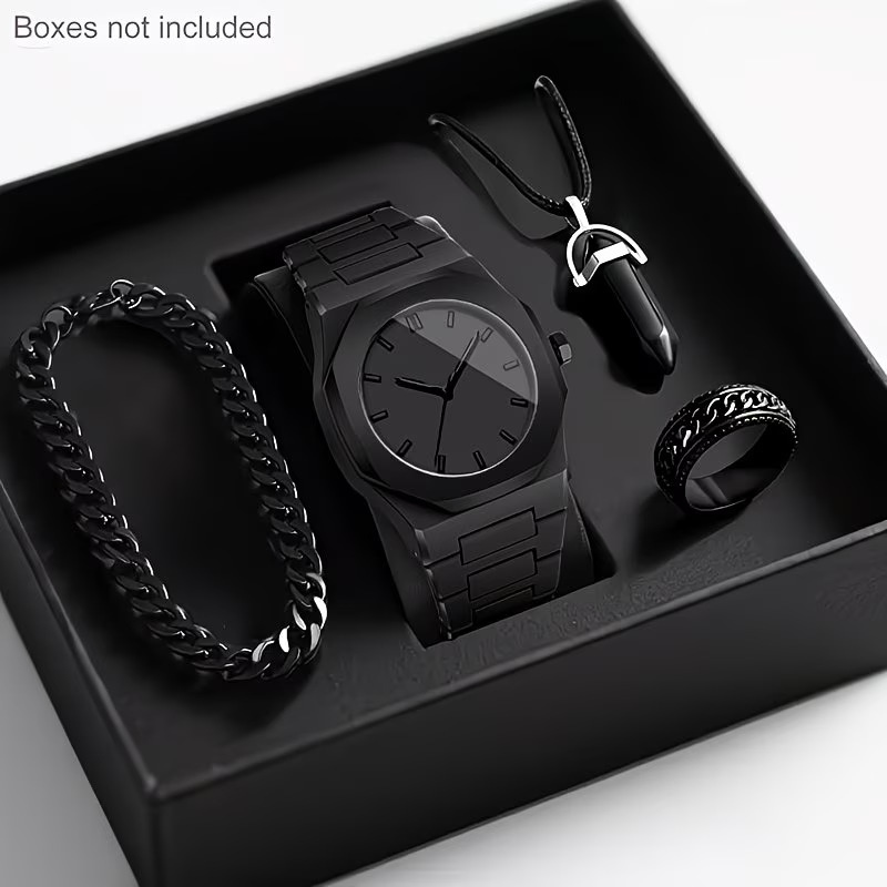 Mens Quartz Watch Necklace Bracelet Set photo 5