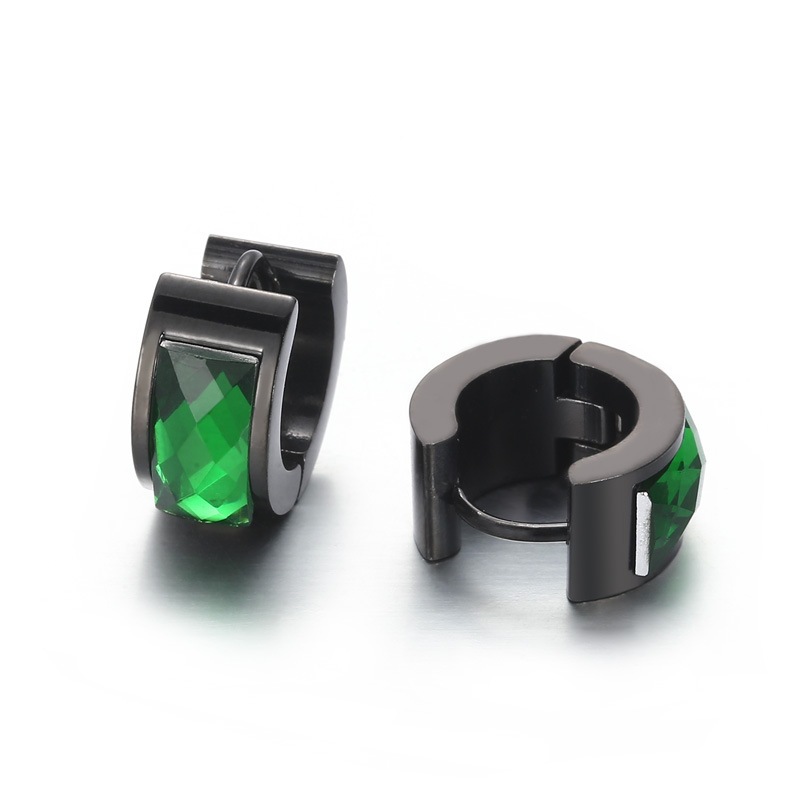 Cross-border European And American-style Personalized Earrings Titanium Steel Round Glass Ear Clips photo 3