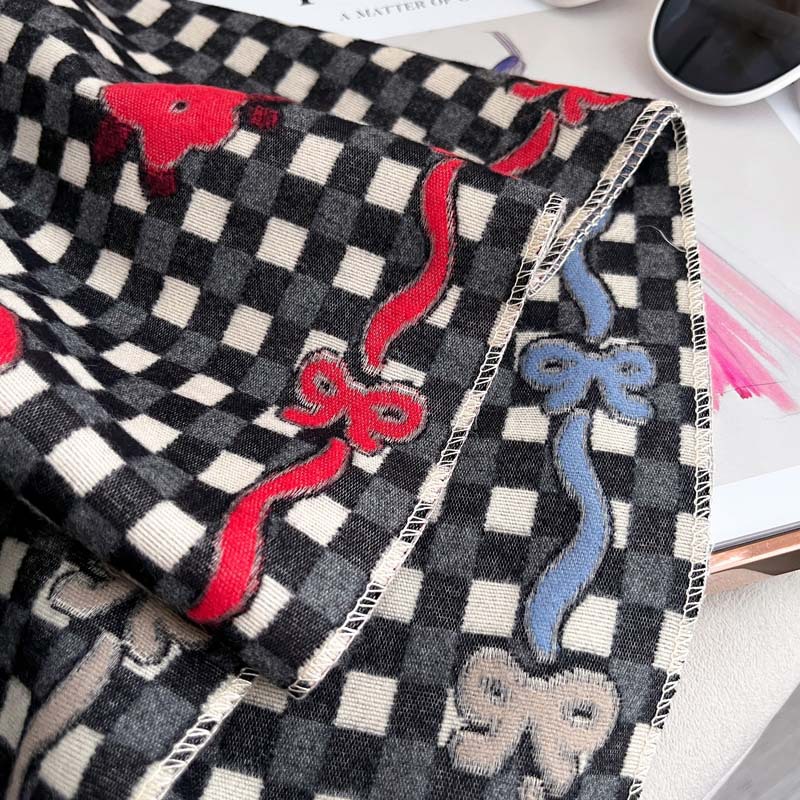Women's Double-Sided Jacquard Bow-Knot AutumnWinter Floral ShawlScarf photo 4