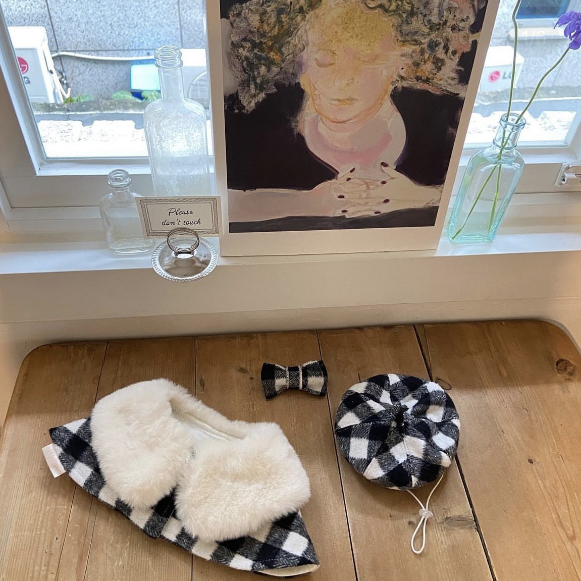 Korean Plaid Pet Cape Scarf And Hat Set photo 7