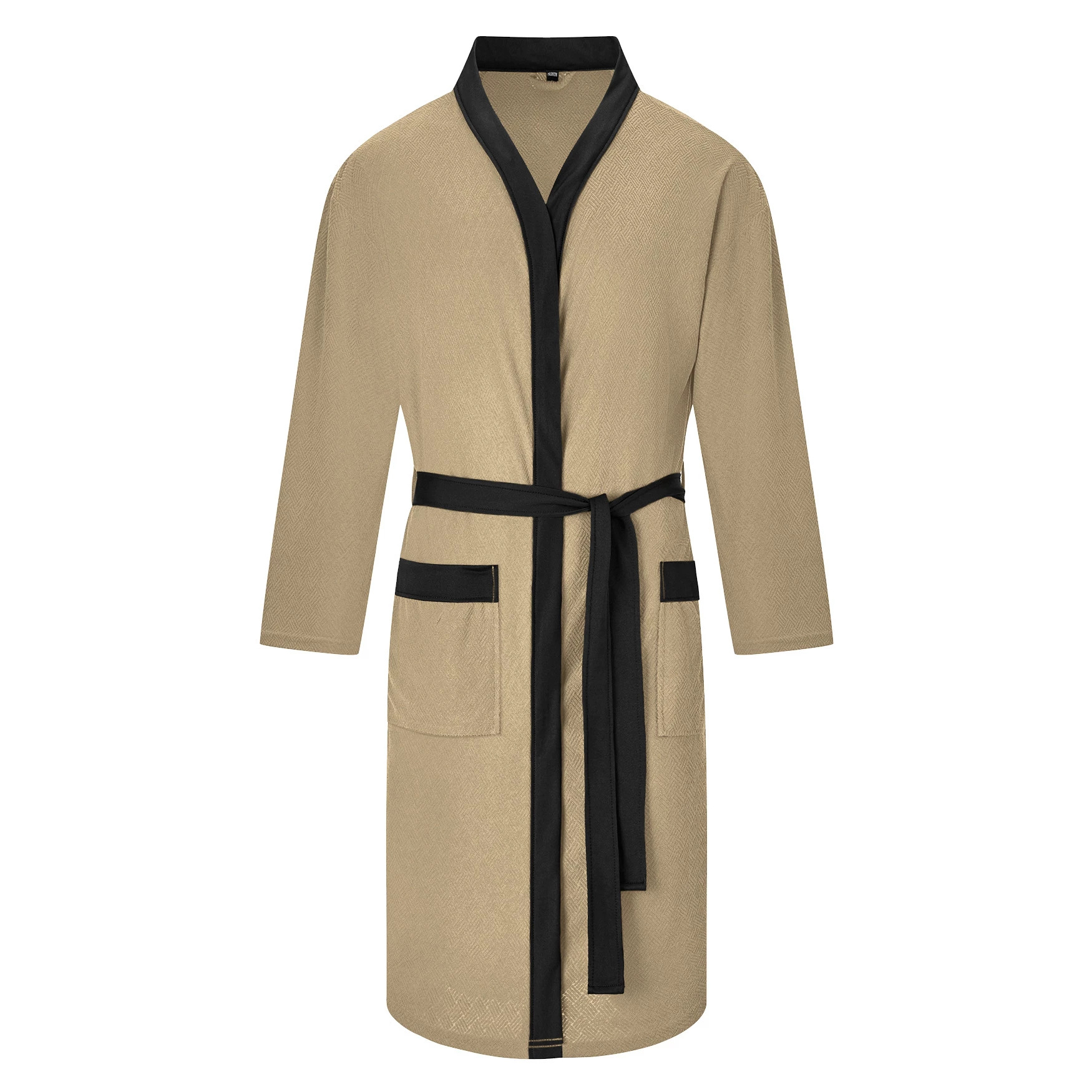 Mens Twill Terry Cloth Casual Long Robe With Two Pockets And Drawstring Tie photo 3