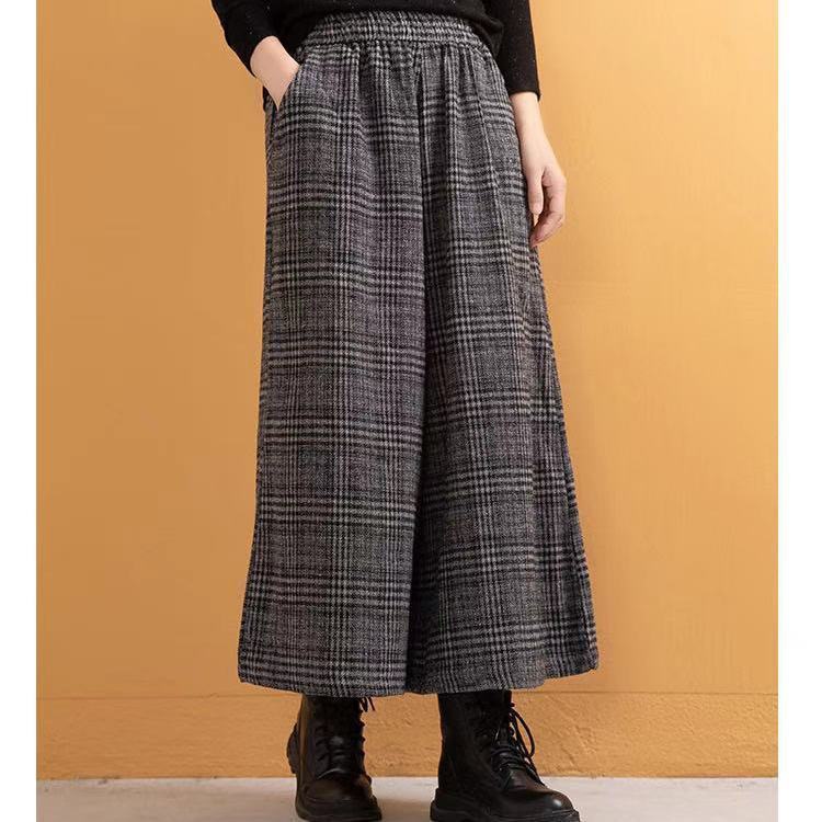 AutumnWinter Artistic Wool Plaid Wide-Leg Pants photo 2