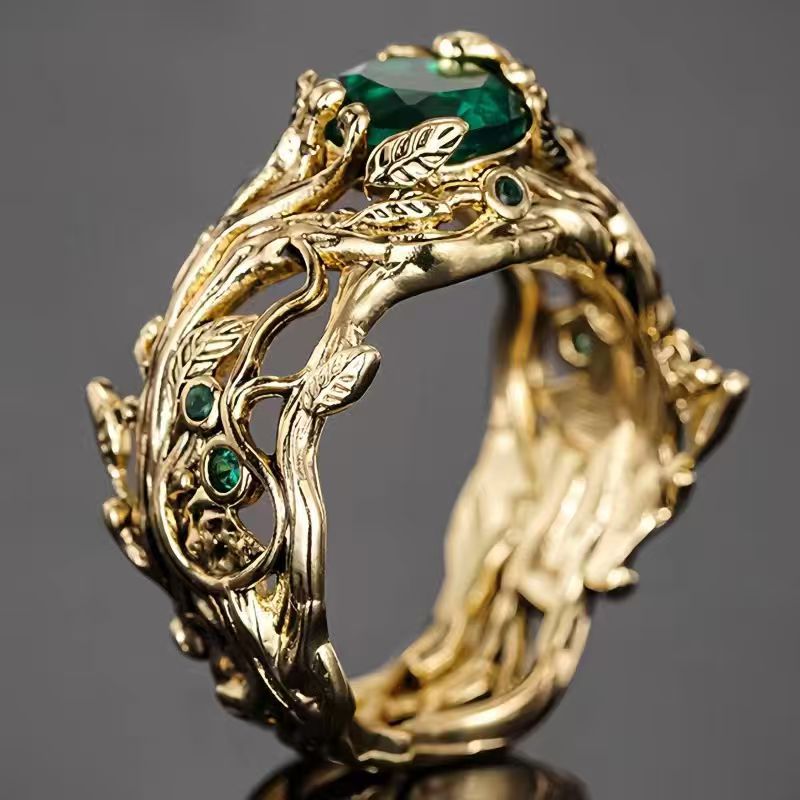 Retro Carved Ring Rose Gold Branches And Leaves photo 1