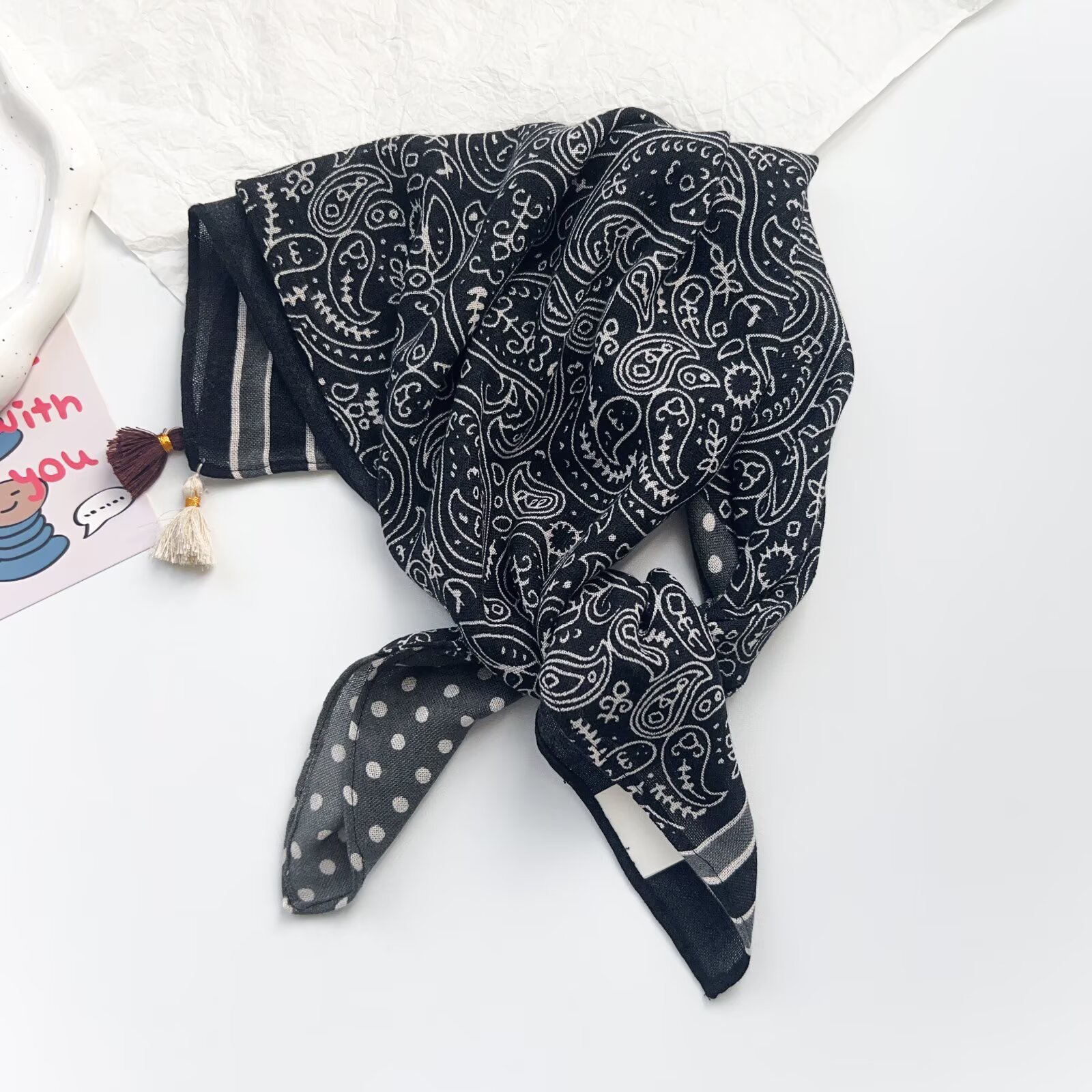 Retro Paisley Womens Tassel Square Scarf Versatile And Easy To Match photo 7