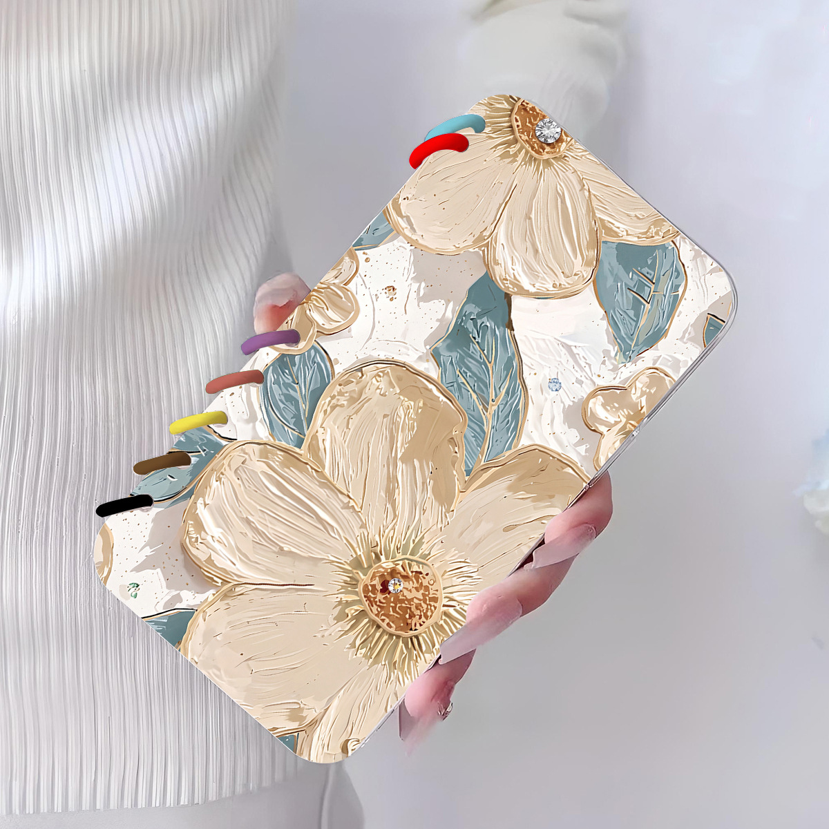 Beige Large Floral Pattern Notebook Flip Case For Phones photo 5