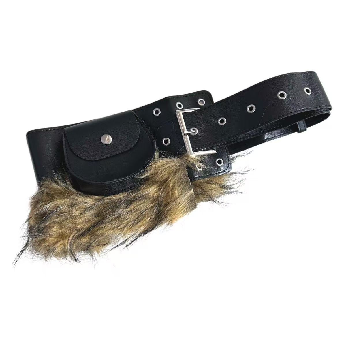 New Womens Fluffy Patchwork Belt Accessory With A Lipstick Pouch photo 2