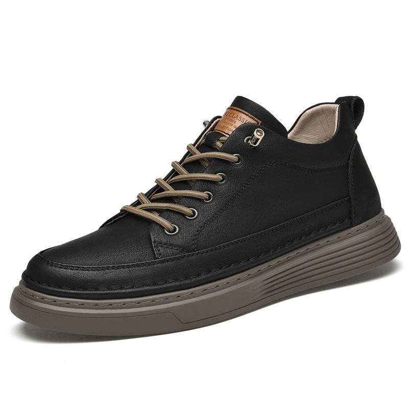 Men's Cowhide Casual Leather Shoes With A Thick Sole For Added Height photo 1