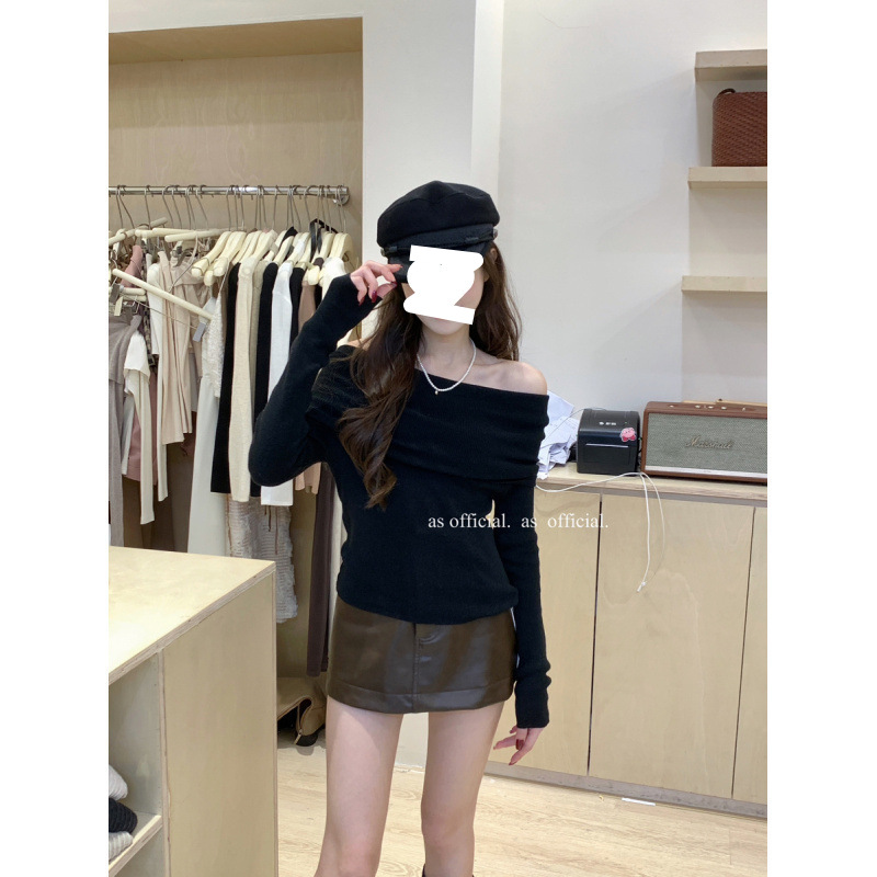 Off-the-shoulder Womens Knitted Bottoming Sweater photo 7