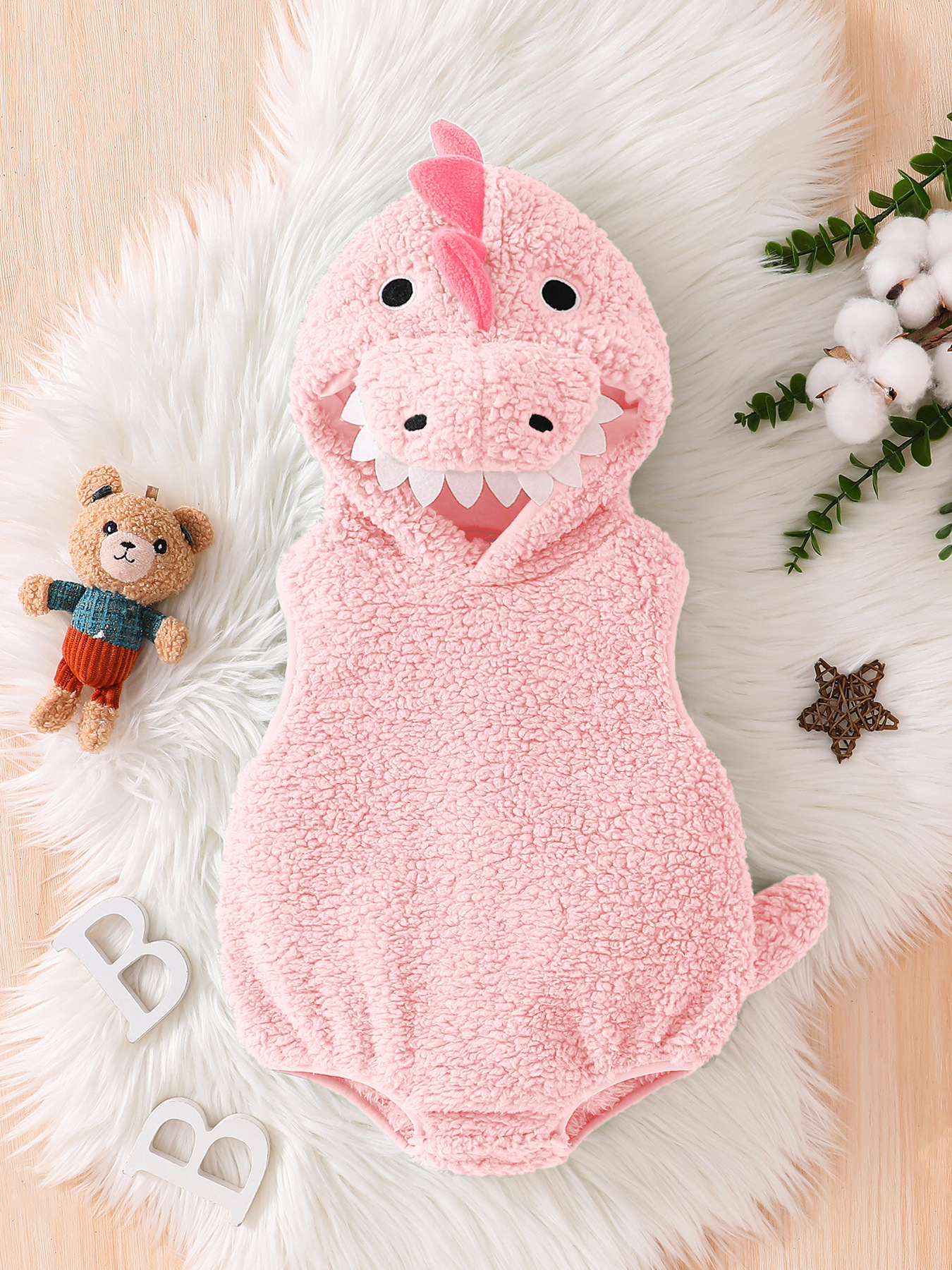 Multi-colored Fleece Romper In A Little Dinosaur Design photo 5