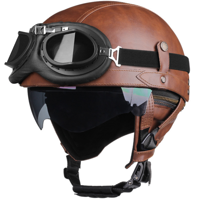 Motorcycle Helmet Half-helmet Retro Ear Protecting Outdoor Riding Bucket Helmet With Visor photo 4