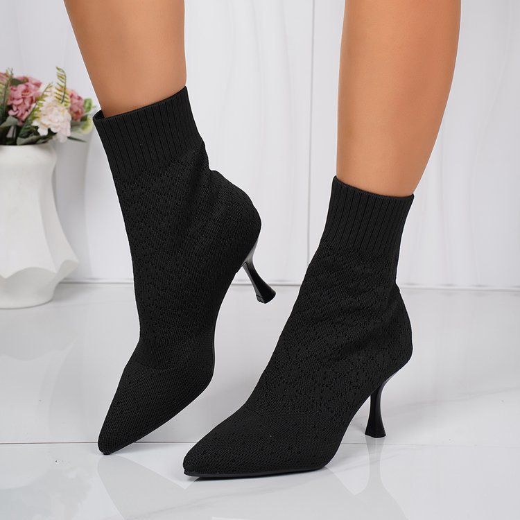 Pointed-toe Stiletto Heel Knitted Stretch Boots For Women photo 1
