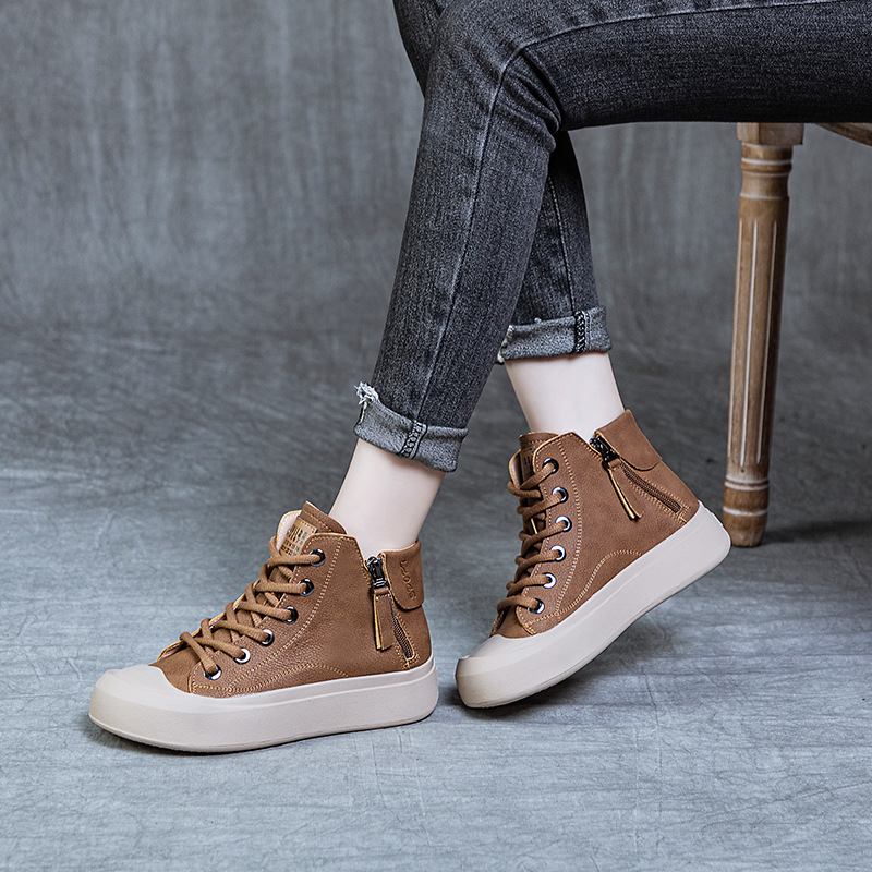 High-top Women's Genuine Leather Vintage Flat Shoes photo 5