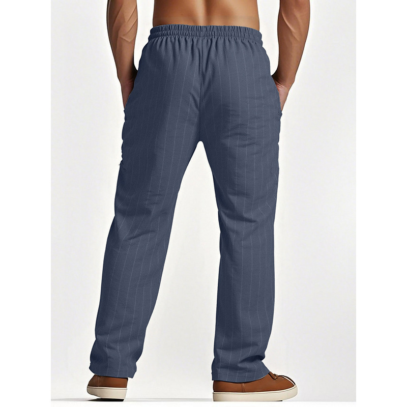Linen Beach Shorts With Drawstring Vertical Stripes And A Straight-leg Breathable Fit photo 3