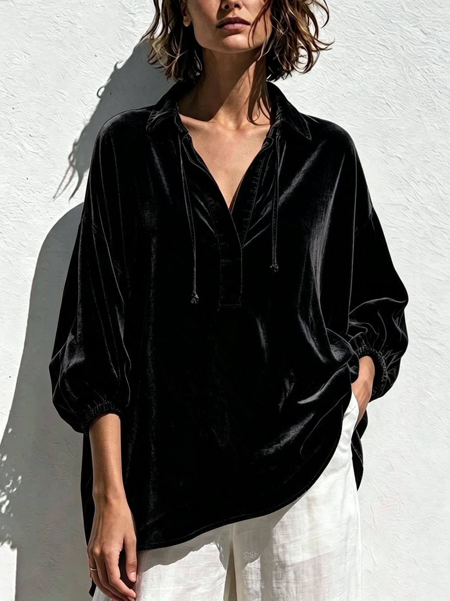 Women's Velvet Lapel Casual Polo Shirt photo 6