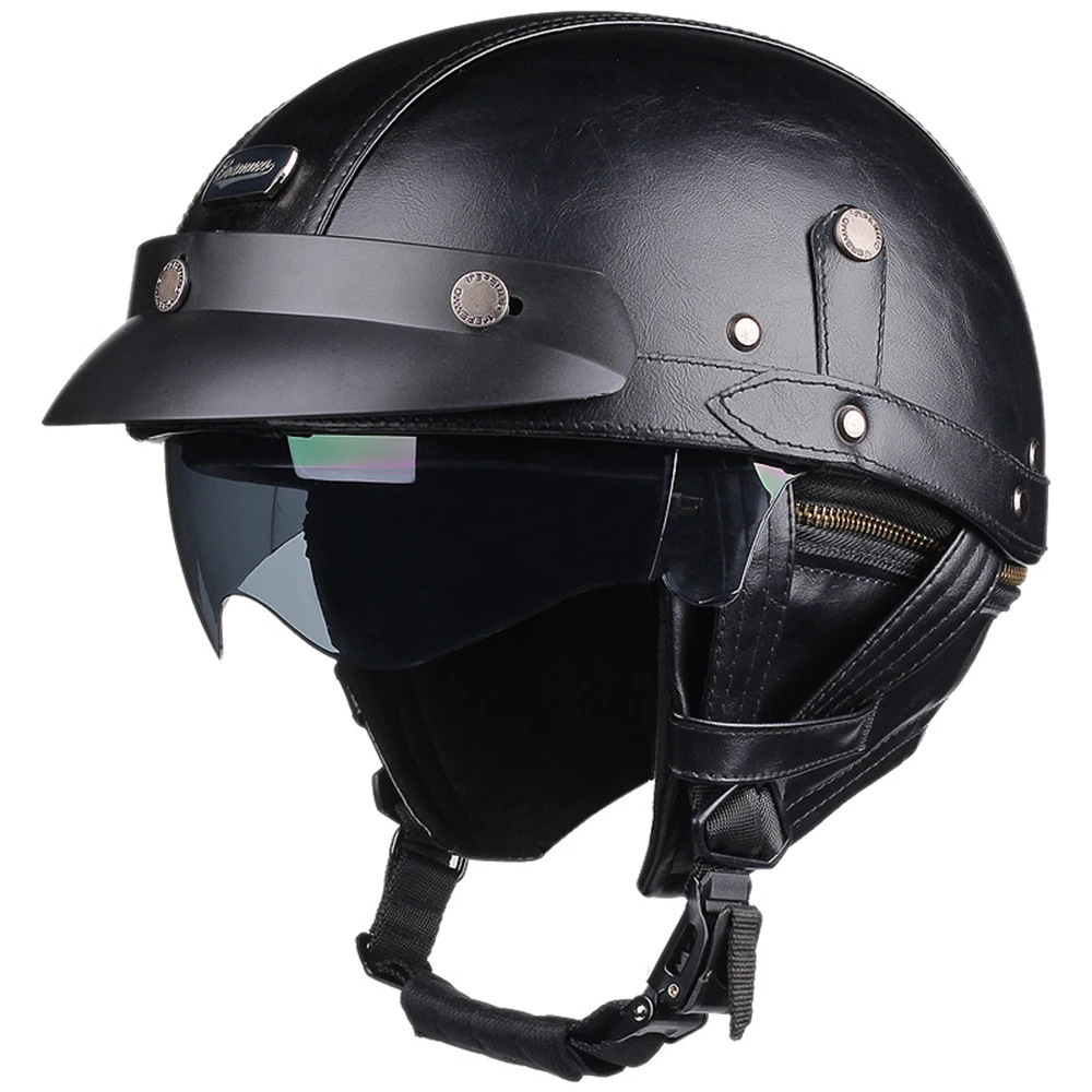 Motorcycle Helmet Half-helmet Retro Ear Protecting Outdoor Riding Bucket Helmet With Visor photo 3