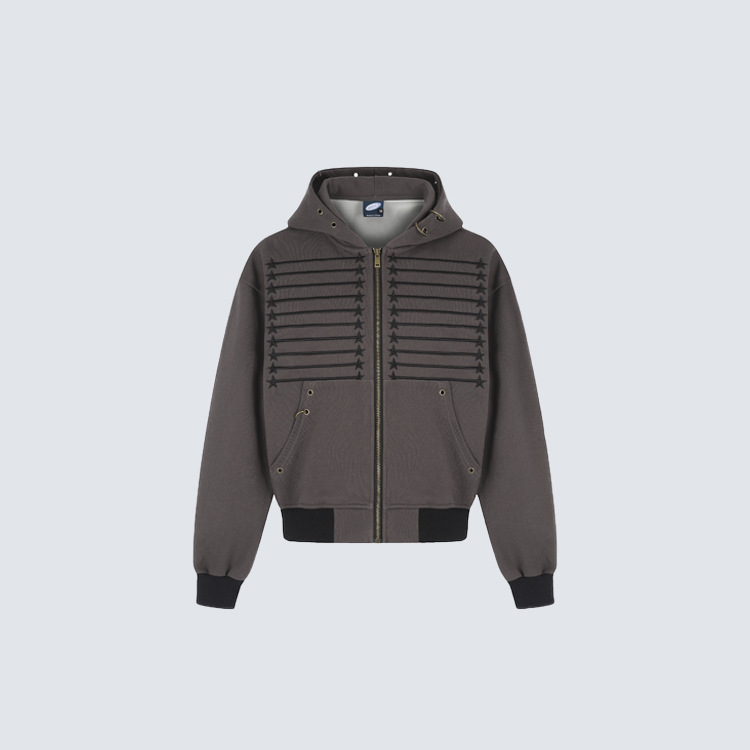 Hooded Cardigan Short-length Zip-up Sweatshirt With Star Embroidery photo 3