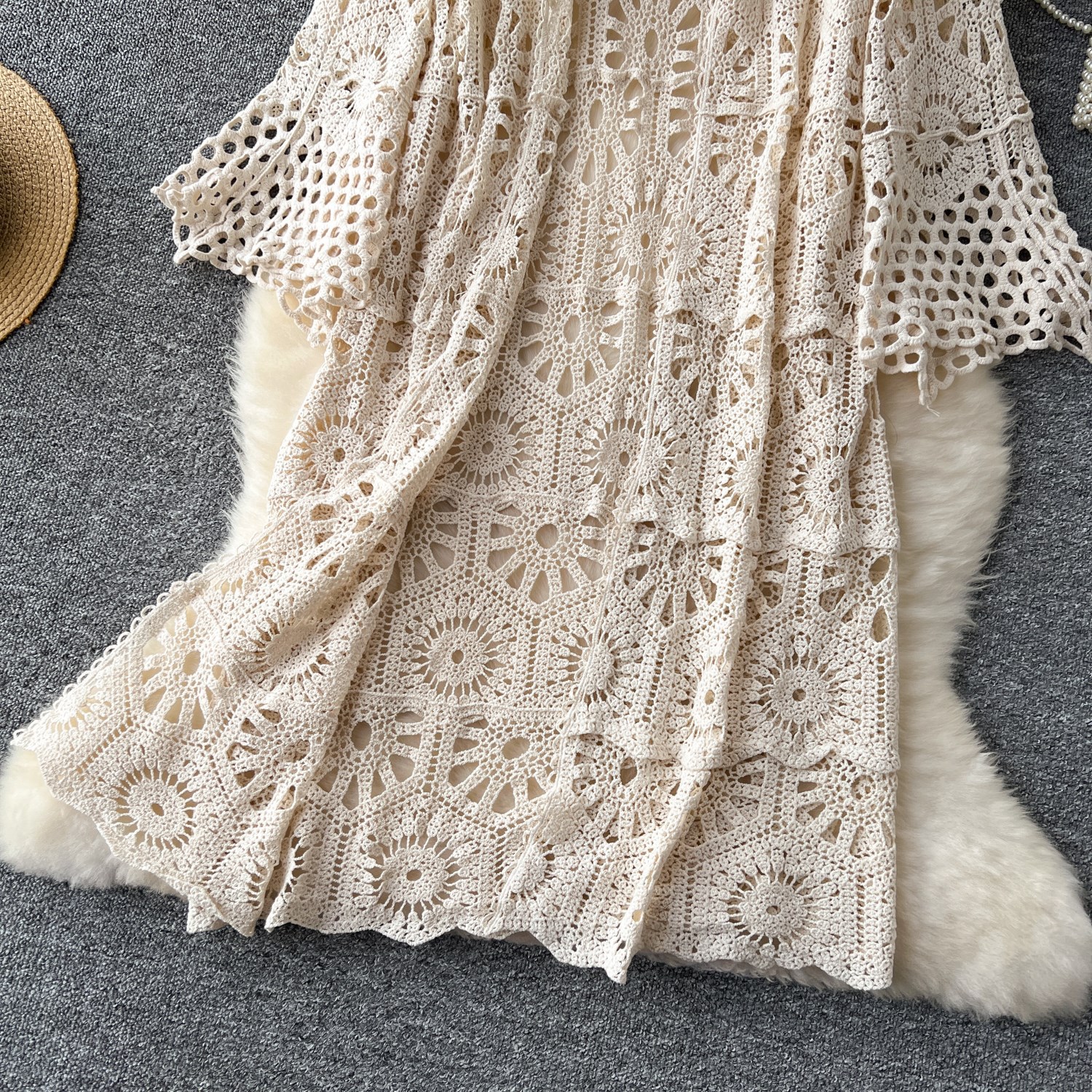 Versatile Slimming Hollow-out Crochet Knit Cardigan Womens Resort-style Outerwear Shawl photo 4