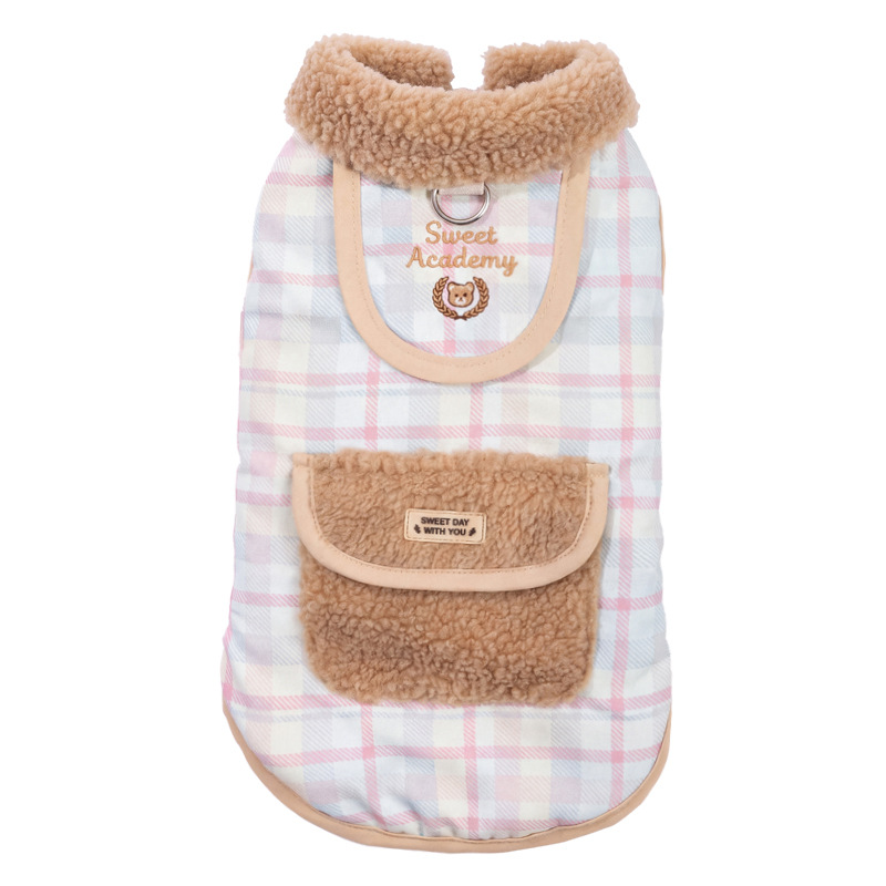 Small And Medium-sized Pet Plaid Plush Pocket Vest Warm Cotton Coat photo 6