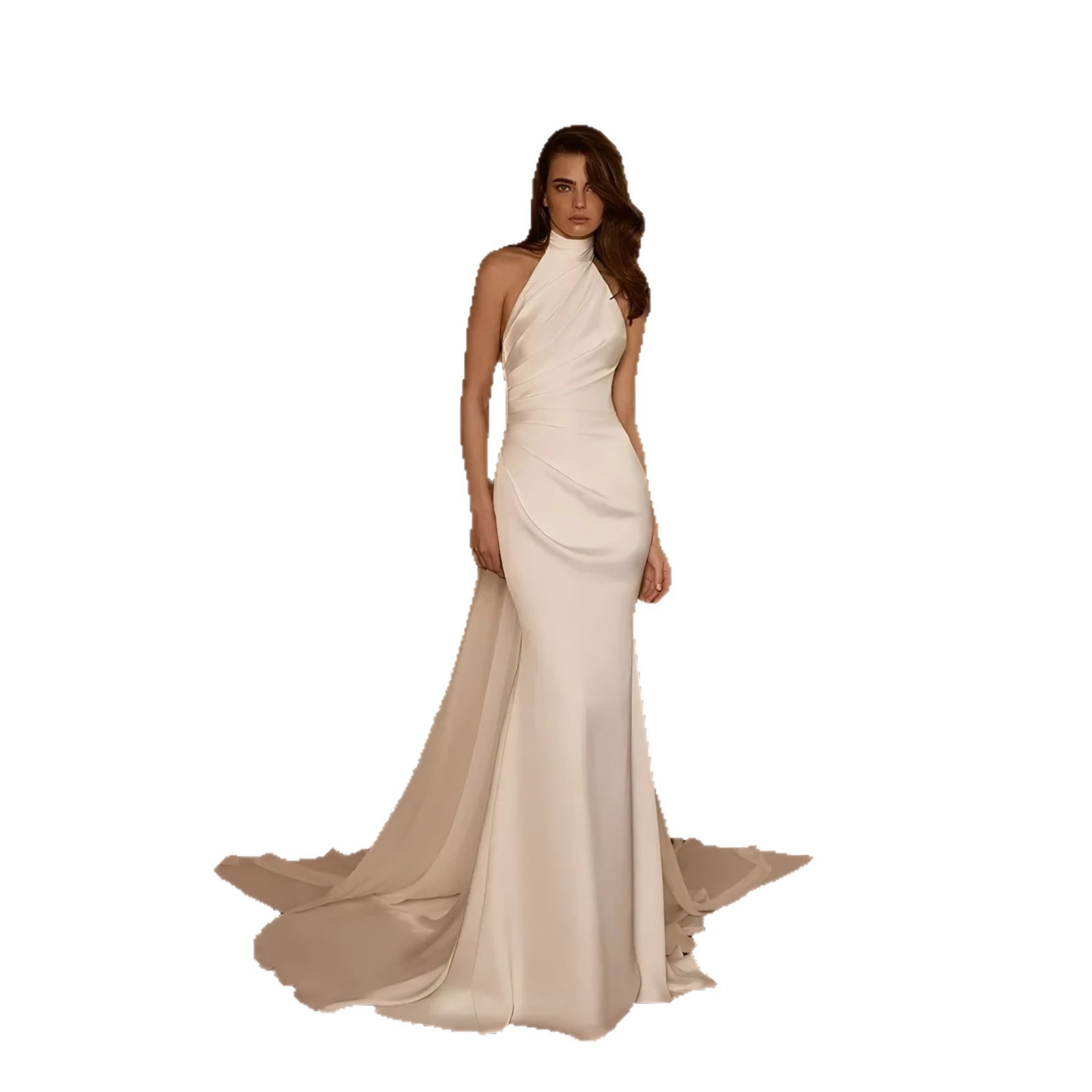 Satin Halter Neck Wedding Dress - Backless Sleeveless Bridal Gown For Ceremony photo 3