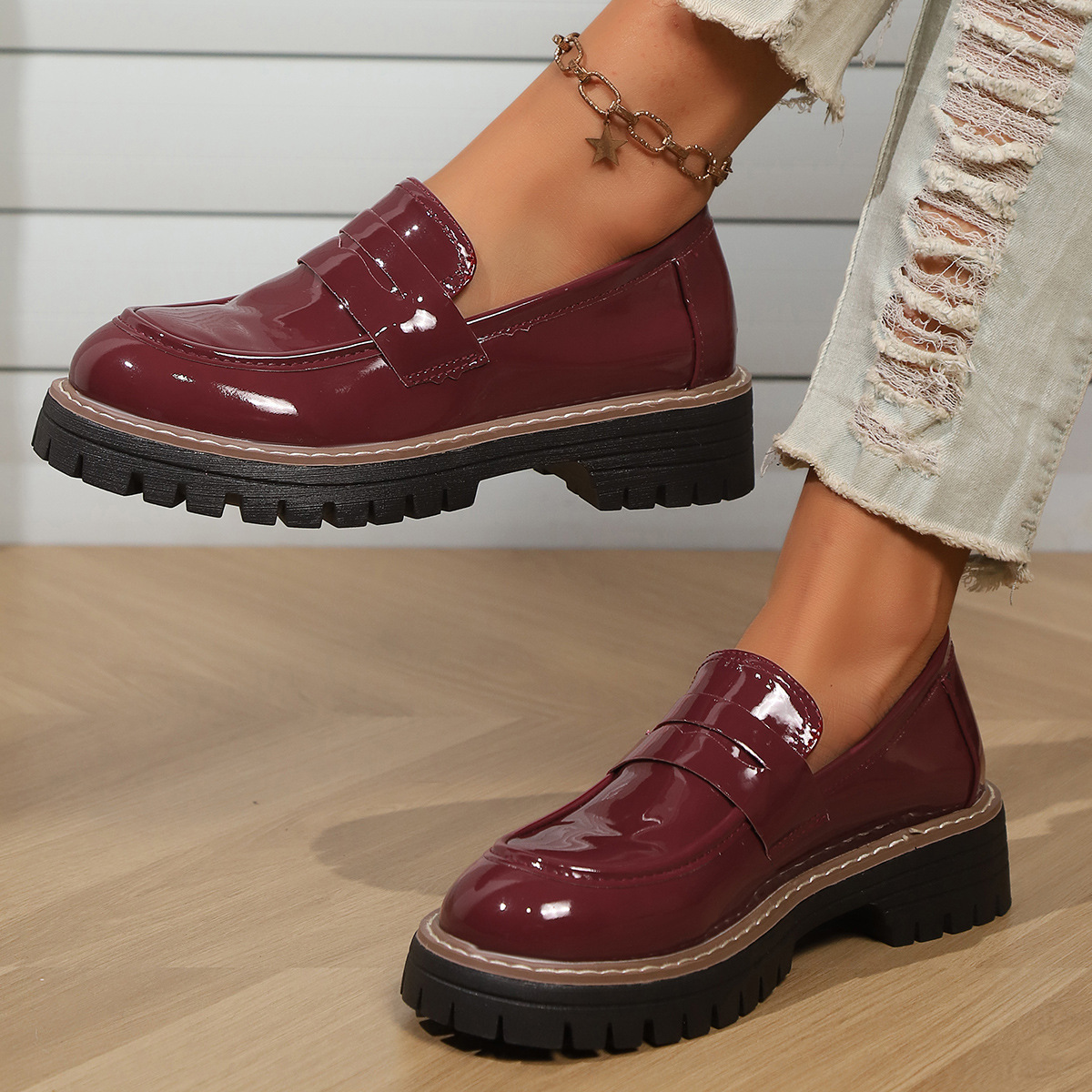 Thick-soled British-style Large-size Cross-border Loafers Platform Single-layer Shoes photo 1