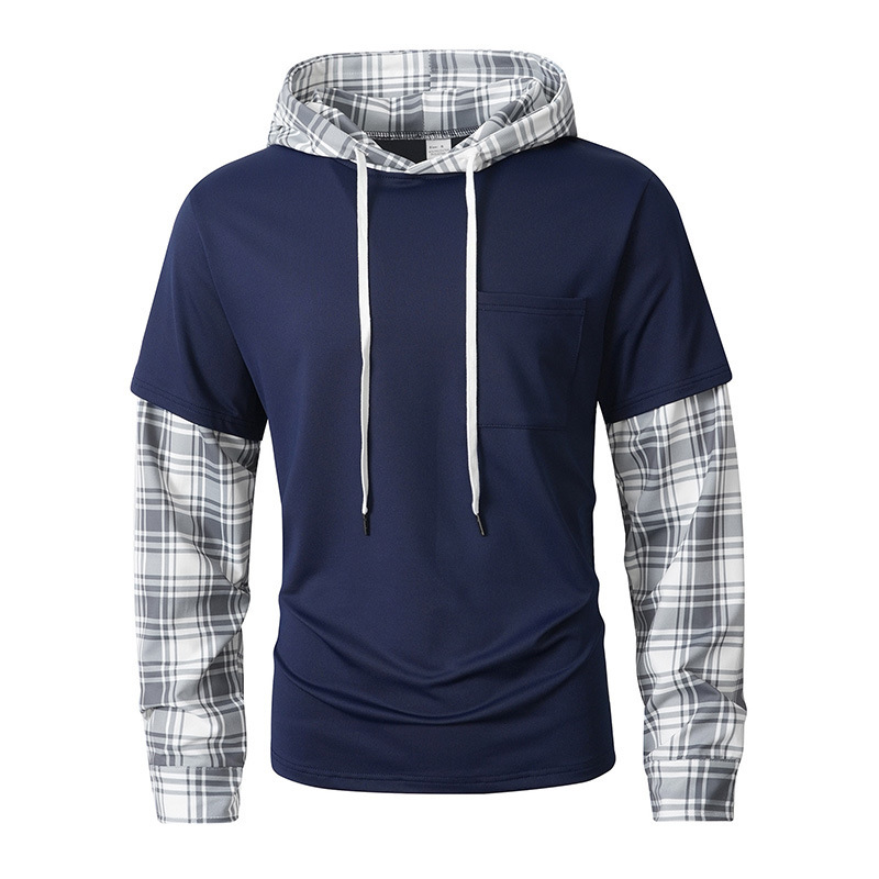 Fashionable Pullover Men's Hoodie Patchwork Fake Two-Piece Casual Top photo 6