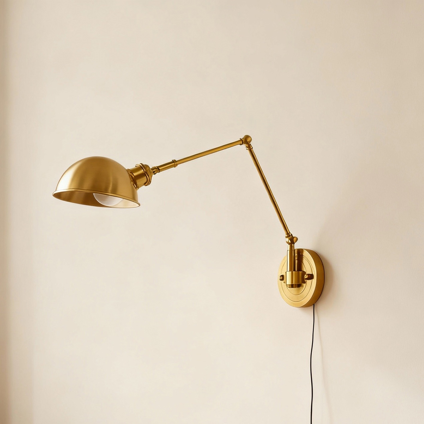 Vintage Brass And Walnut Long-arm Adjustable Lamp With Switch photo 7