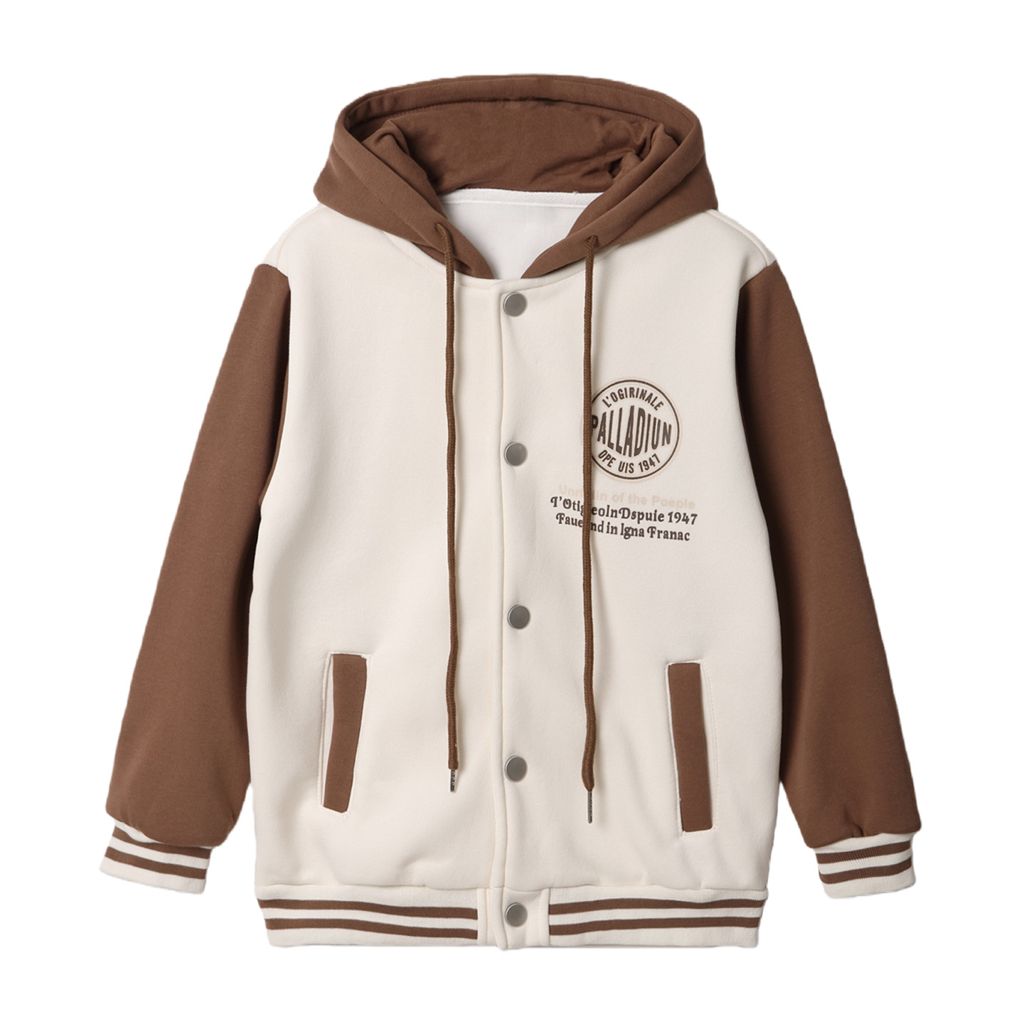 Brushed Heavyweight Outerwear Color-block Baseball Jacket Set photo 2