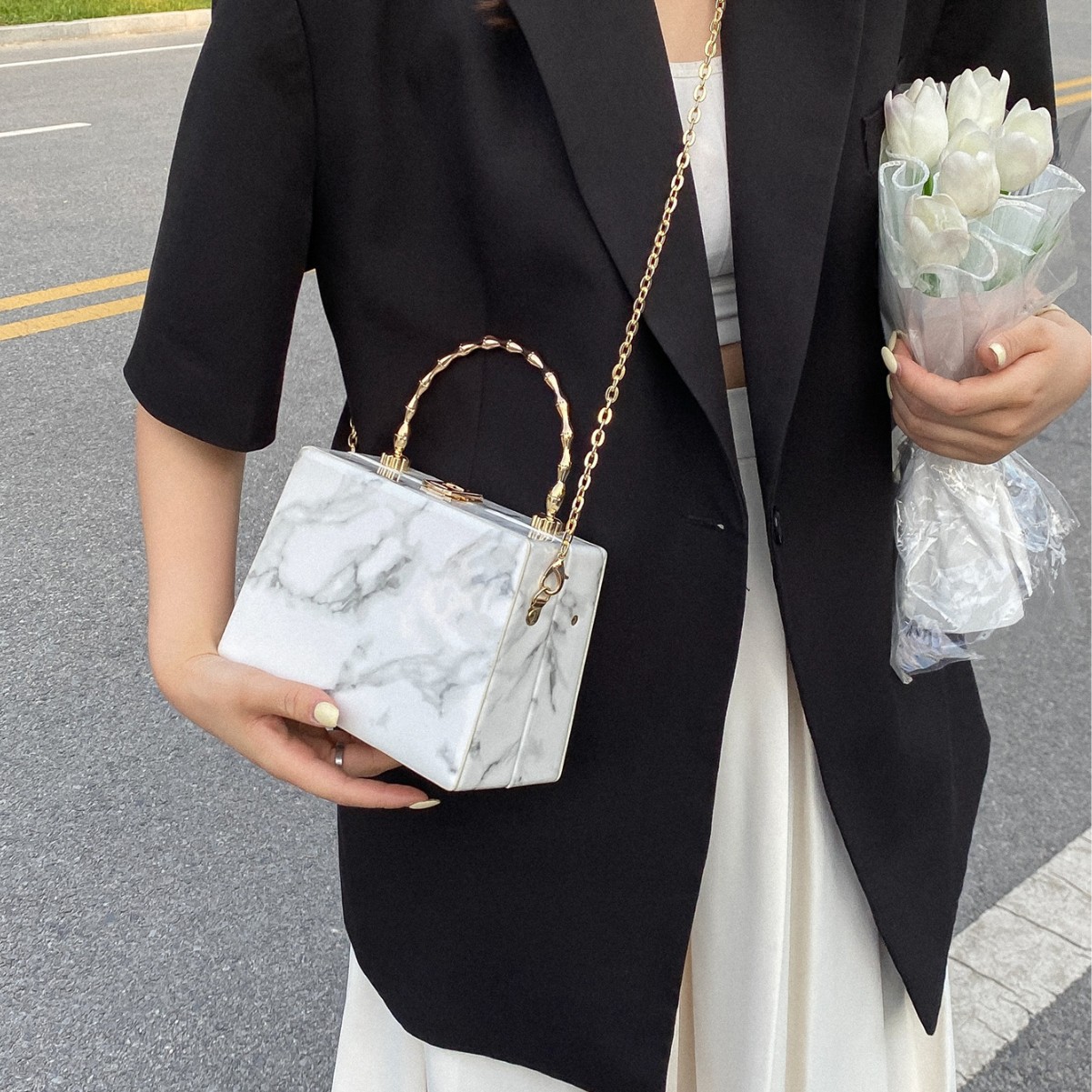 Women's Marbled Small Square Handbag photo 4