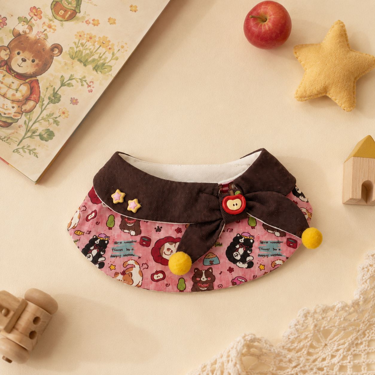Cute Printed Large Bow-Knot Fur-Ball Cat And Dog Bib photo 2