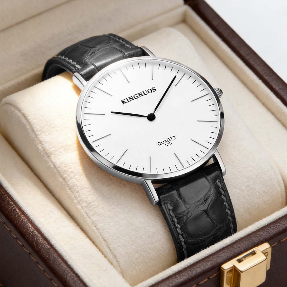 Stylish And Minimalist Two-hand Leather-strap Watch For Men And Women photo 1