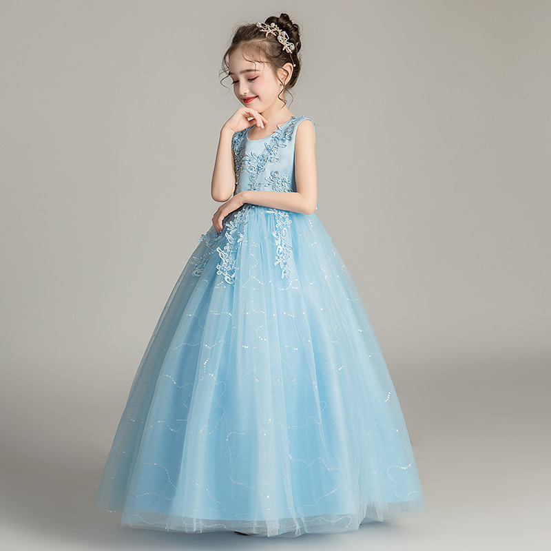Children's Long Wedding Dress Fluffy Tulle Princess Gown photo 6