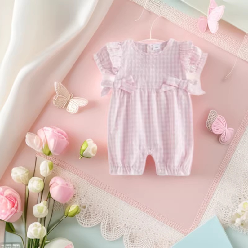 Summer New Arrival Baby Girls Plaid Onesie photo 1