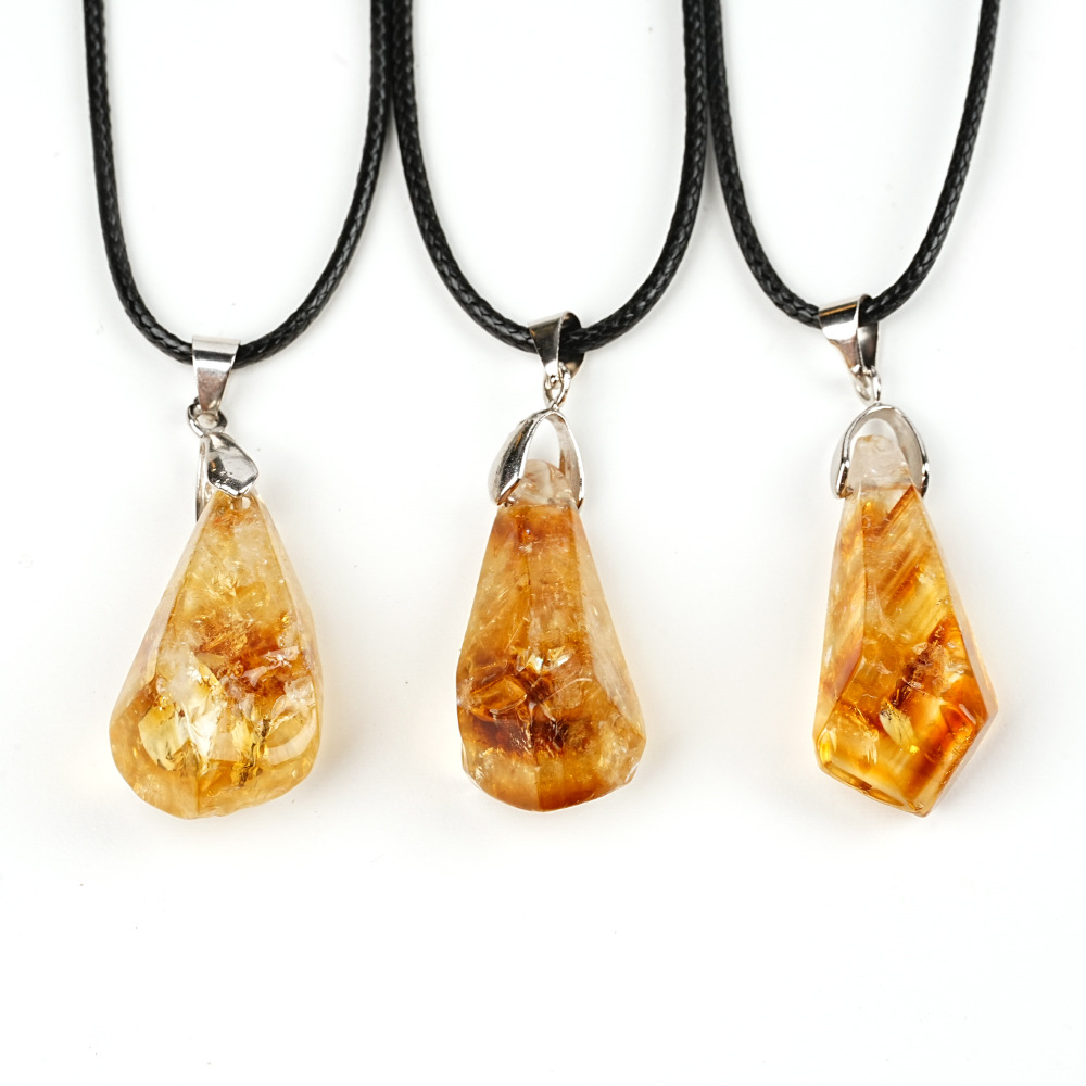 Natural Citrine Cluster Pendant Irregular Raw Stone Necklace photo 6
